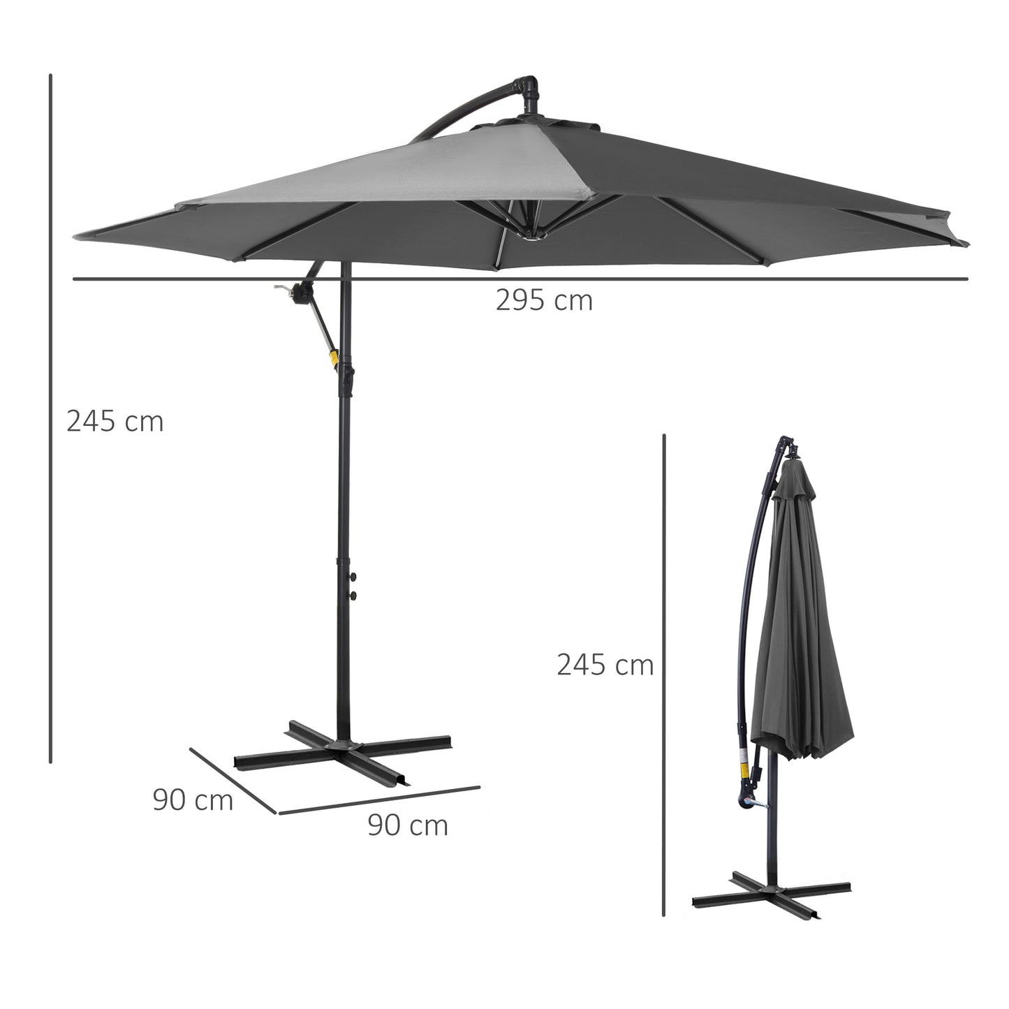 Outsunny Parasol met handzwengel, weerbestendig, 2,95 m x 2,95 m x 2,45 m, polyester, staal, zwart