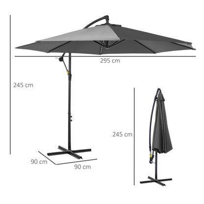 Outsunny Parasol met handzwengel, weerbestendig, 2,95 m x 2,95 m x 2,45 m, polyester, staal, zwart