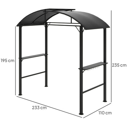 Outsunny Grill Pavilion, 2 zijplanken, haken, stalen frame, 1,1 x 2,3 m, donkergrijs