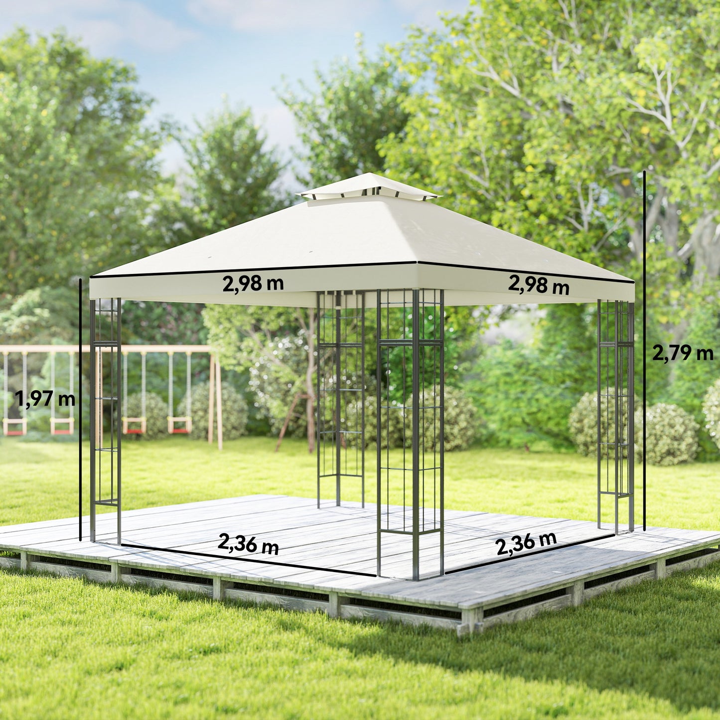 Outsunny 3 x 3 m tuinpaviljoen, 2-laags dakconstructie, UV30+ bescherming, UV-bestendig, zonwering, metalen frame, crèmewit