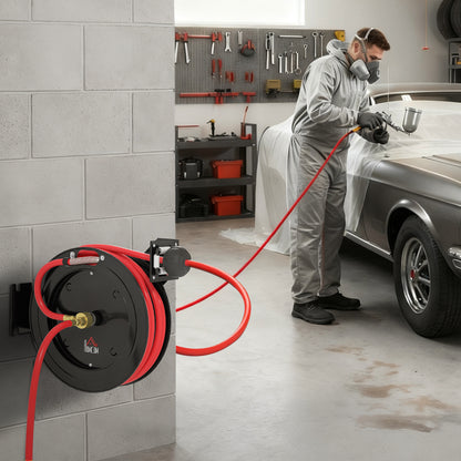 HOMCOM Wandgemonteerde tuinslanghaspel, automatisch oprollend, 20 bar waterdruk, 15+1 m waterslang, metaal