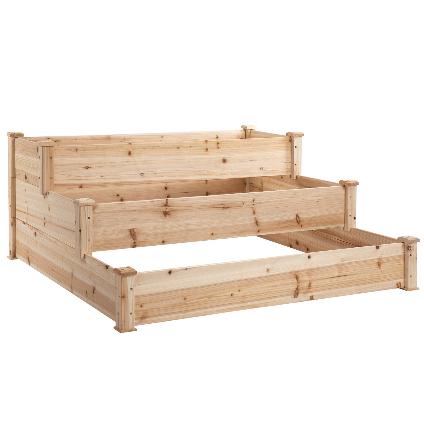 Outsunny Verhoogd Tuinbed, 3-laags, Plantenbed, Kruidenbed, Bloementrap voor Balkon, Tuin, Natuurlijk Dennenhout, 120 x 120 x 56 cm
