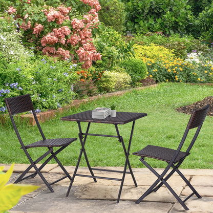 Outsunny Polyrattan Bistroset voor 2 personen, Zitgroep, Rotan Tuinmeubelset, Bruin