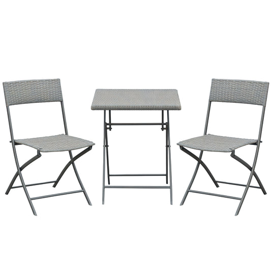 Outsunny Polyrattan Bistroset voor 2 personen, Zitgroep, Rotan Tuinmeubelset, Grijs