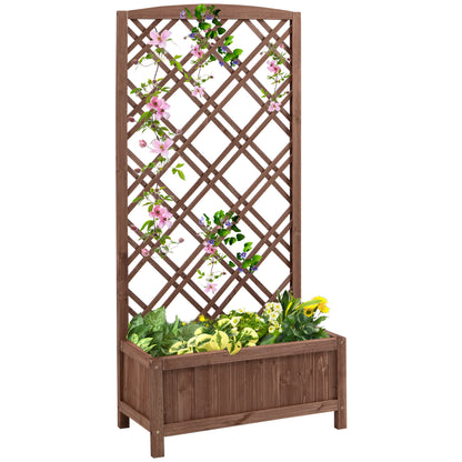 Outsunny Verhoogde Bloembak Tuinplantenbak met Trellis Houten Trellisbak Geel 60 x 30 x 122,5 cm
