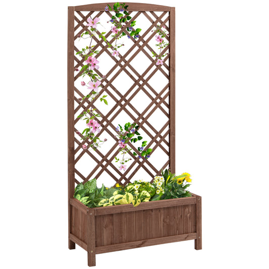 Outsunny Verhoogde Bloembak Tuinplantenbak met Trellis Houten Trellisbak Geel 60 x 30 x 122,5 cm