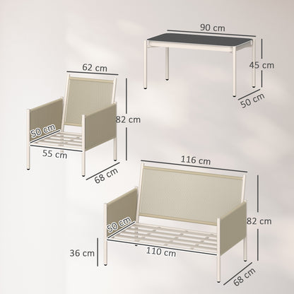 Outsunny tuinmeubelset van polyrotan loungeset met 2-zitsbank, fauteuil, glazen tafel, kussens, 4 personen, bruin+grijs