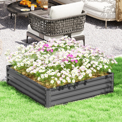 Outsunny tuinbed, plantenbak met stalen omkasting, lichtgrijs, 120 x 120 x 30 cm
