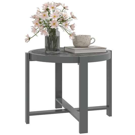 Outsunny Bijzettafel Tuintafel Rond Weerbestendig Aluminium Balkontafel met Marmerlook Grijs