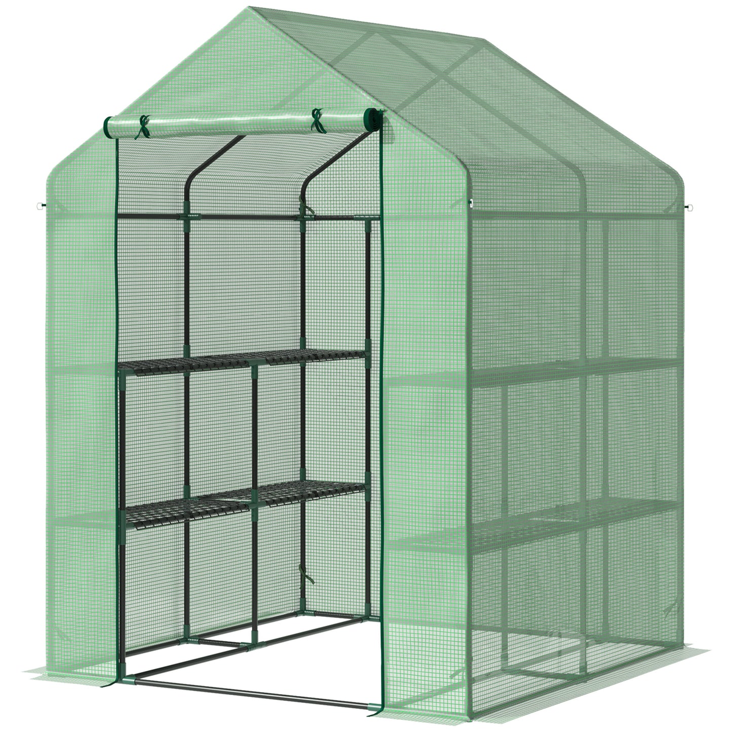 Outsunny Inloopkas met 8 planken, tomatenkas, kweekbak met deur, groen, staal en PE-kunststof, 143 x 138 x 195 cm