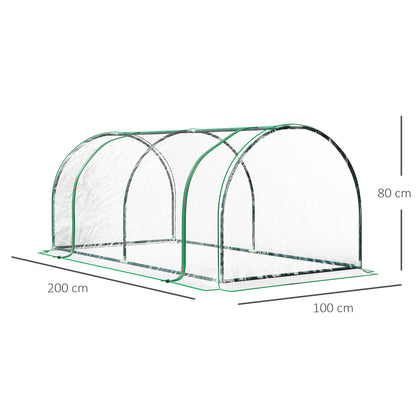 Outsunny Kas, Kas met Deur, Kweekkas, Plantenkas, Staal, Kunststof, 200 x 100 x 80 cm, Groen