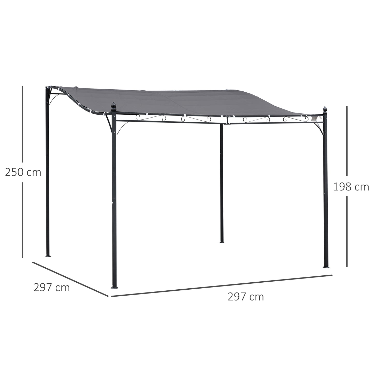 Outsunny Pergola Tuinpaviljoen Gazebo Luifel Tent Metaal Grijs 297x297cm