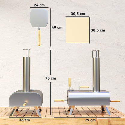 Outsunny Outdoor Pizza Oven, Draagbare Pizza Oven met Pizzasteen en Schop, Opvouwbare Poten, Schoorsteen, Roestvrij Staal