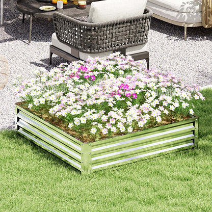 Outsunny tuinbed, plantenbak met stalen behuizing, zilver, 120 x 120 x 30 cm