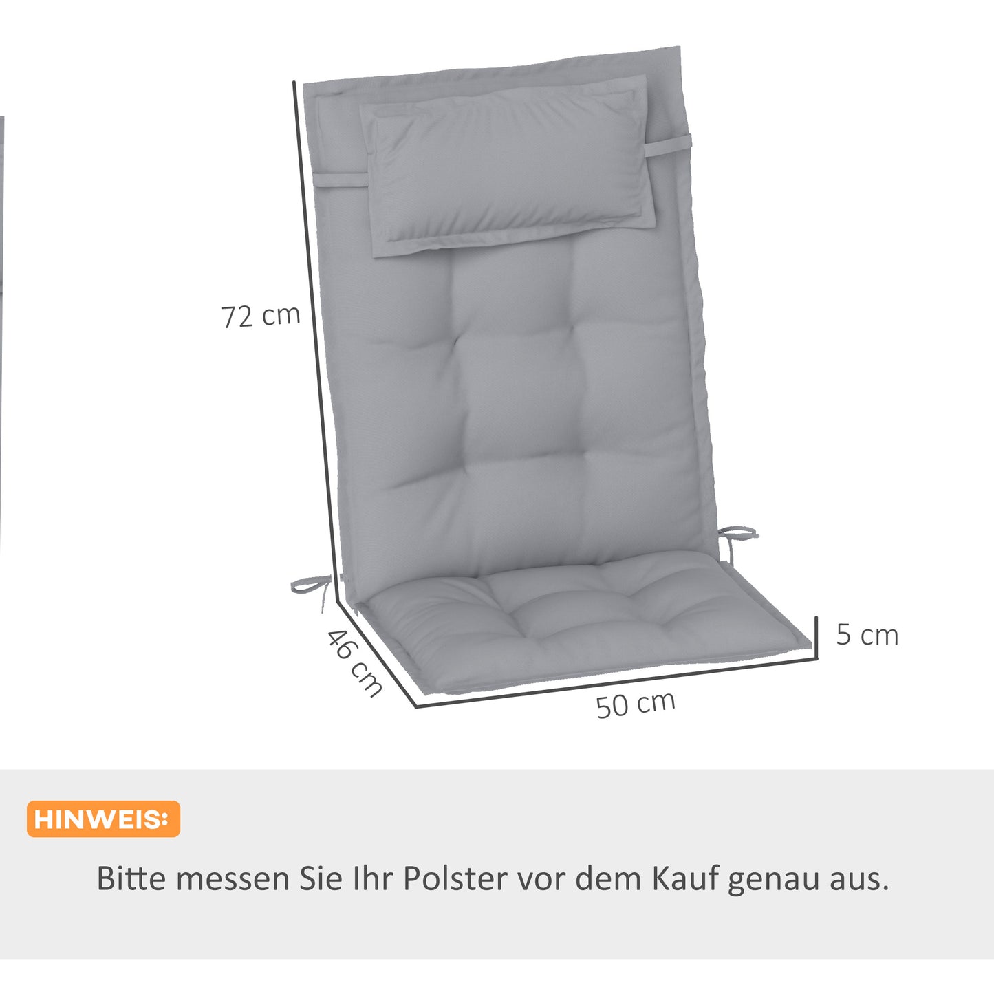 Outsunny 2-delige set ligstoelkussens, waterafstotend, voor tuinligstoelen, 50x116x5 cm, lichtgrijs
