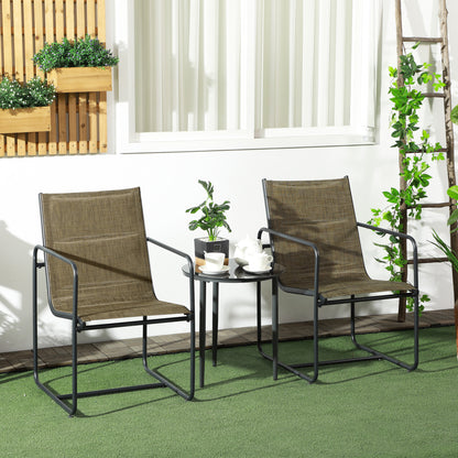 Outsunny tuinstoel, set van 2, ademende hoes, stevig metalen frame, 54x66,5x88cm, zwart/bruin