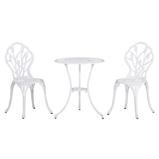Outsunny 2-persoons eethoek, tuinset met 1 tafel en 2 stoelen met parasolgat, aluminium, wit