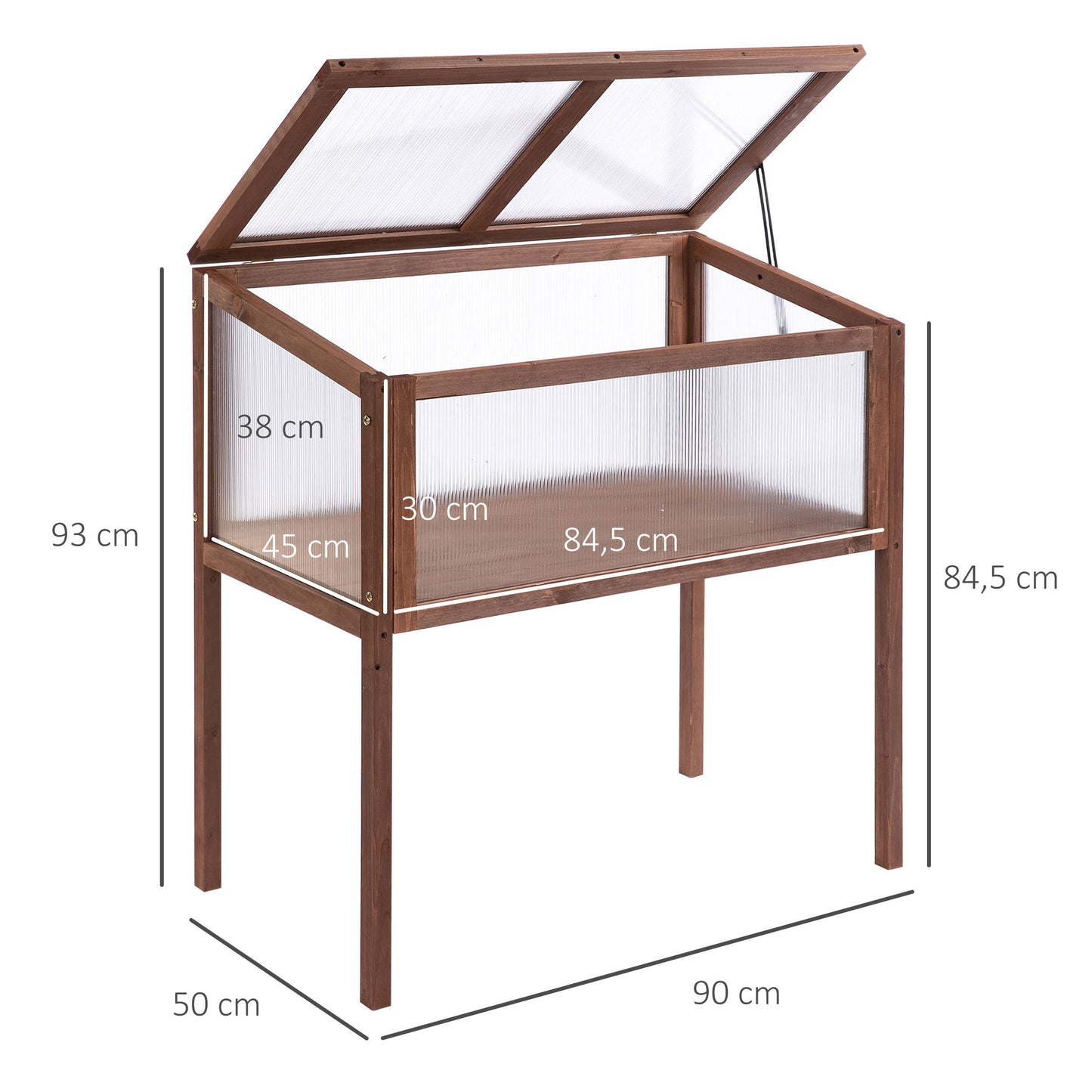 Outsunny Houten Verhoogde Kweekbak 90 x 50 x 93 cm Kweektafel met Afdekking Weerbestendige Kruidentuin Plantenbak voor Tuin, Balkon en Terras Bruin