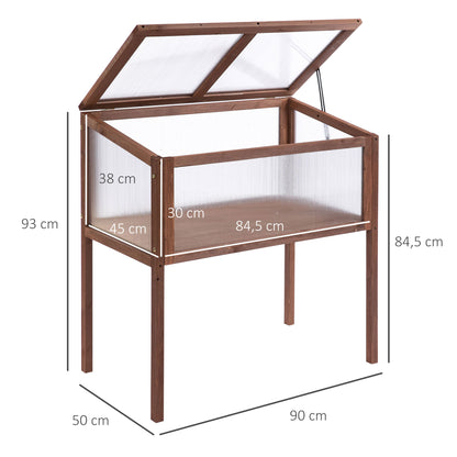 Outsunny Houten Verhoogde Kweekbak 90 x 50 x 93 cm Kweektafel met Afdekking Weerbestendige Kruidentuin Plantenbak voor Tuin, Balkon en Terras Bruin