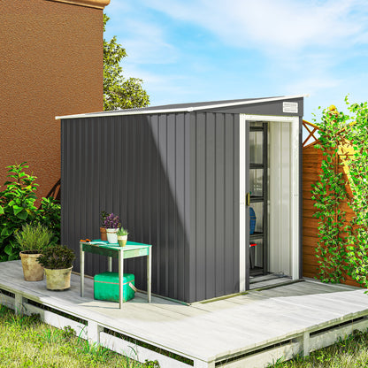 Outsunny metalen tuinhuis 2,81m² 154x206,5x181 cm gereedschapsschuur met lessenaarsdak en fundering