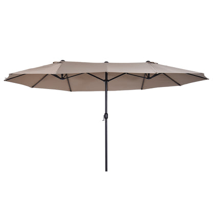 Outsunny Dubbele Parasol 455 x 270 cm Tuinparasol met Handzwengel, Ovaal, Stevig, Metalen Paal, Marktparasol, Dubbele Parasol, Terrasparasol, Zonwering voor Strand, Balkon, Terras, Tuin, Lichte Koffie