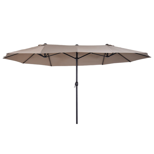 Outsunny Dubbele Parasol 455 x 270 cm Tuinparasol met Handzwengel, Ovaal, Stevig, Metalen Paal, Marktparasol, Dubbele Parasol, Terrasparasol, Zonwering voor Strand, Balkon, Terras, Tuin, Lichte Koffie