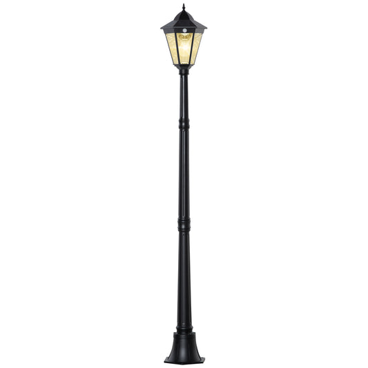 Outsunny Solar Tuinlantaarn, Tuinlamp, Padverlichting met 19 LED's, 130 Lumen, 3000K, Aluminium, Gehard Glas, Zwart, 22 x 22 x 194 cm