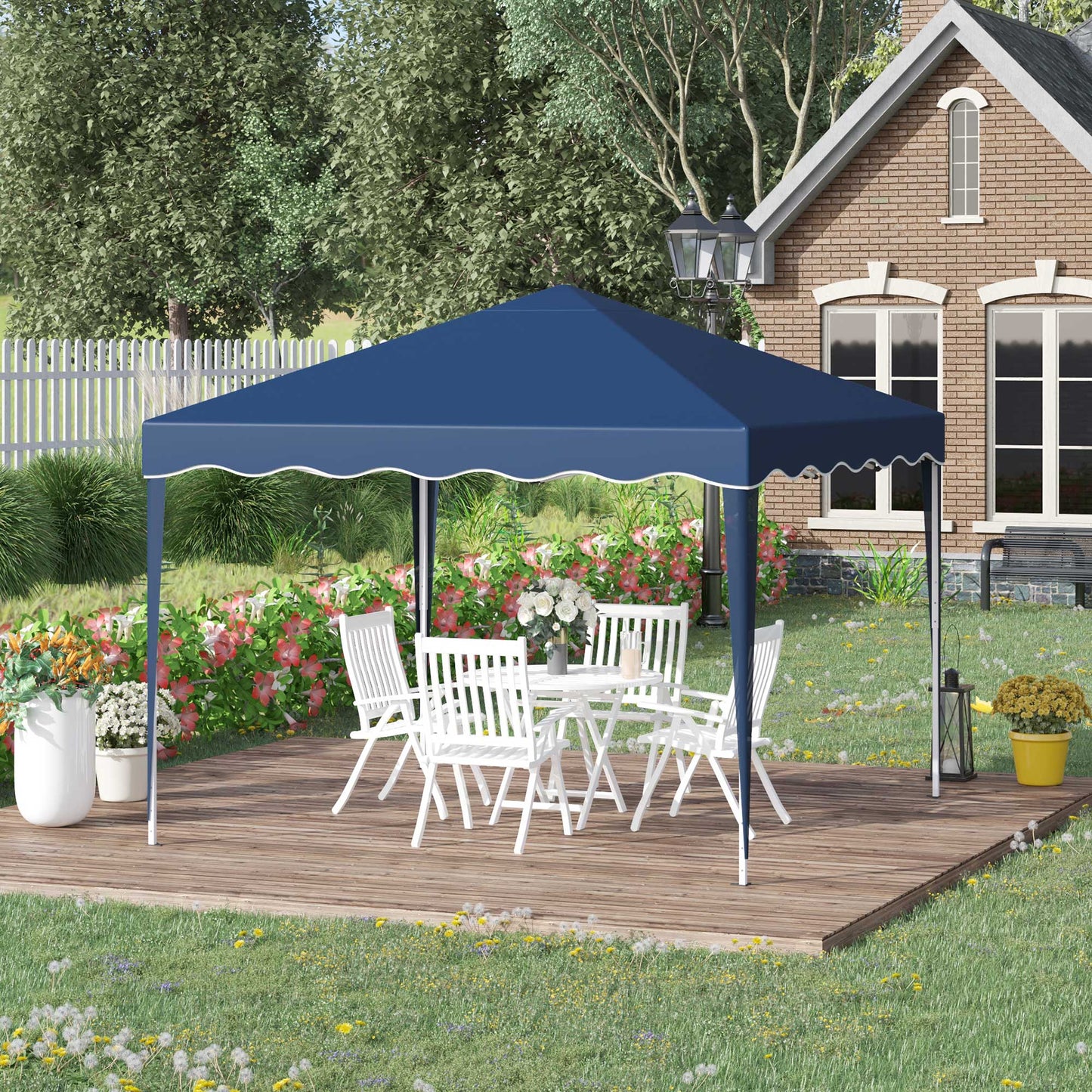 Outsunny Opvouwbare Paviljoen 3 x 3 m Tuinpaviljoen Opvouwbare Partytent In hoogte verstelbare tuintent met draagtas UV-bescherming Staal Oxford Blauw