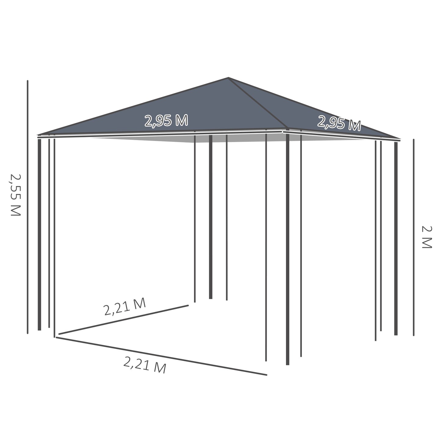 Outsunny Tuinpaviljoen 2,95 x 2,95 m Gazebo Tuintent Marquee Partytent Staal Polyester Grijs