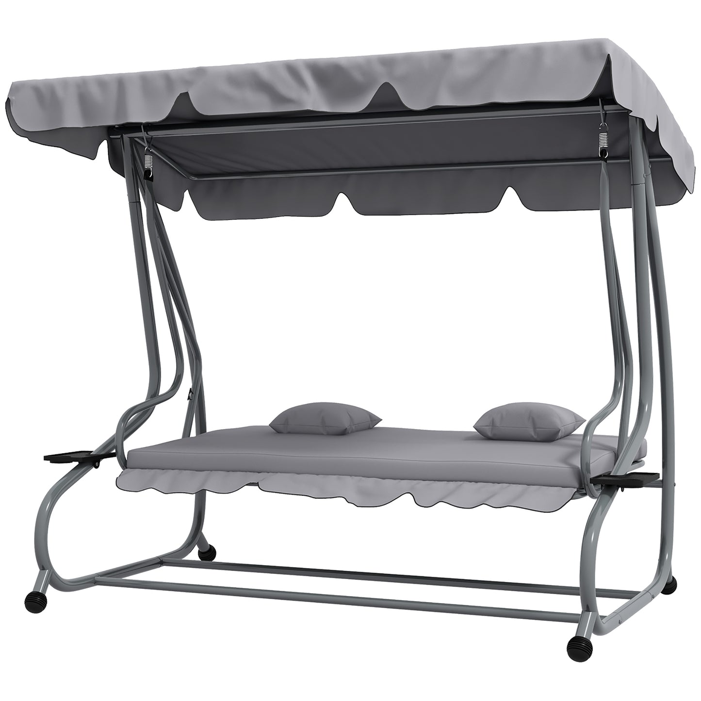 Outsunny 2-in-1 Hollywood schommel met ligfunctie, verstelbare kap, tot 340 kg, staal, 200x120x164 cm, grijs