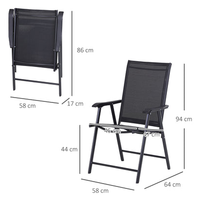 Outsunny opvouwbare stoel met armleuningen, set van 2, kampeerstoel, visstoel, metaal, zwart, 58 x 64 x 94 cm