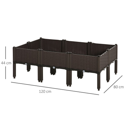 Outsunny Verhoogd Tuinbed, 6-delige Plantenbak met Afwateringsgaten, Bloembak met Rotanlook, DIY, Bruin, 40 x 40 x 44 cm