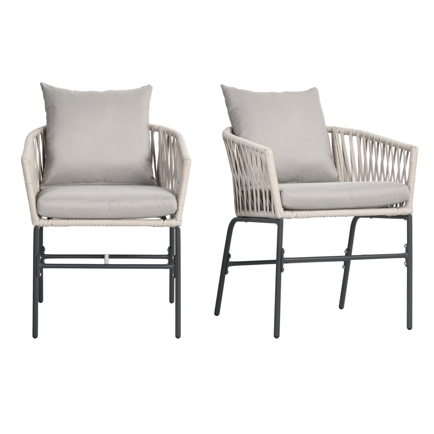 Outsunny terrasstoel set van 2, boho-stijl, comfortabele zitschaal, zitkussens, wasbare hoes, metalen frame, beige
