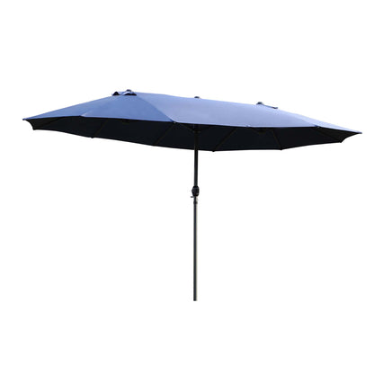 Outsunny Dubbele Parasol 455 x 270 cm Tuinparasol met Handzwengel, Ovaal, Stevig, Metalen Paal, Marktparasol, Dubbele Parasol, Terrasparasol, Zonwering voor Strand, Balkon, Terras, Tuin, Blauw