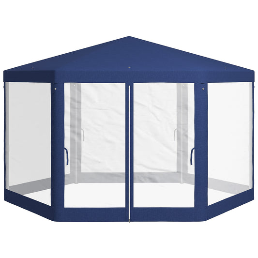 Outsunny tuinprieel, zeshoekig, vitrage, metalen frame, 3,94x3,412x2,5m, blauw
