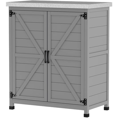 Outsunny tuinkast, buitenkast met werkblad, gereedschapskast, massief hout, staal, 79B x 43D x 92H cm, grijs