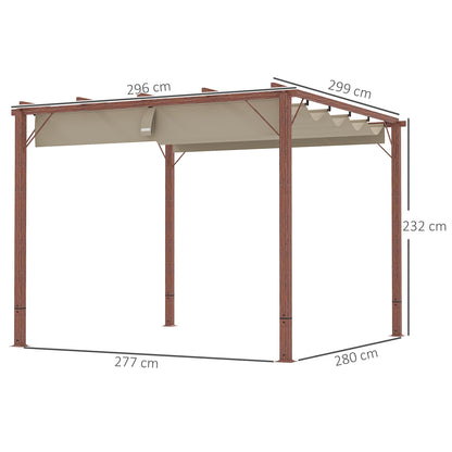 Outsunny 3 x 3 m tuinpergola, verstelbaar terrasoverkapping, aluminium frame, UPF30+ zonwering, natuurlijk hout