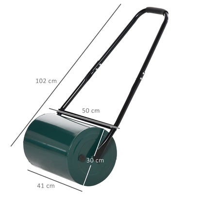 Outsunny gazonrol, tuinrol met U-greep, 31 cm diameter, 30 cm werkbreedte, 40 L water/zandvulling, metaal, groen