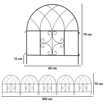 Outsunny Tuinhek, Staal, 300 cm x 70 cm Hoog, Decoratieve Gaas Hekset, Hekelementen, Zwart