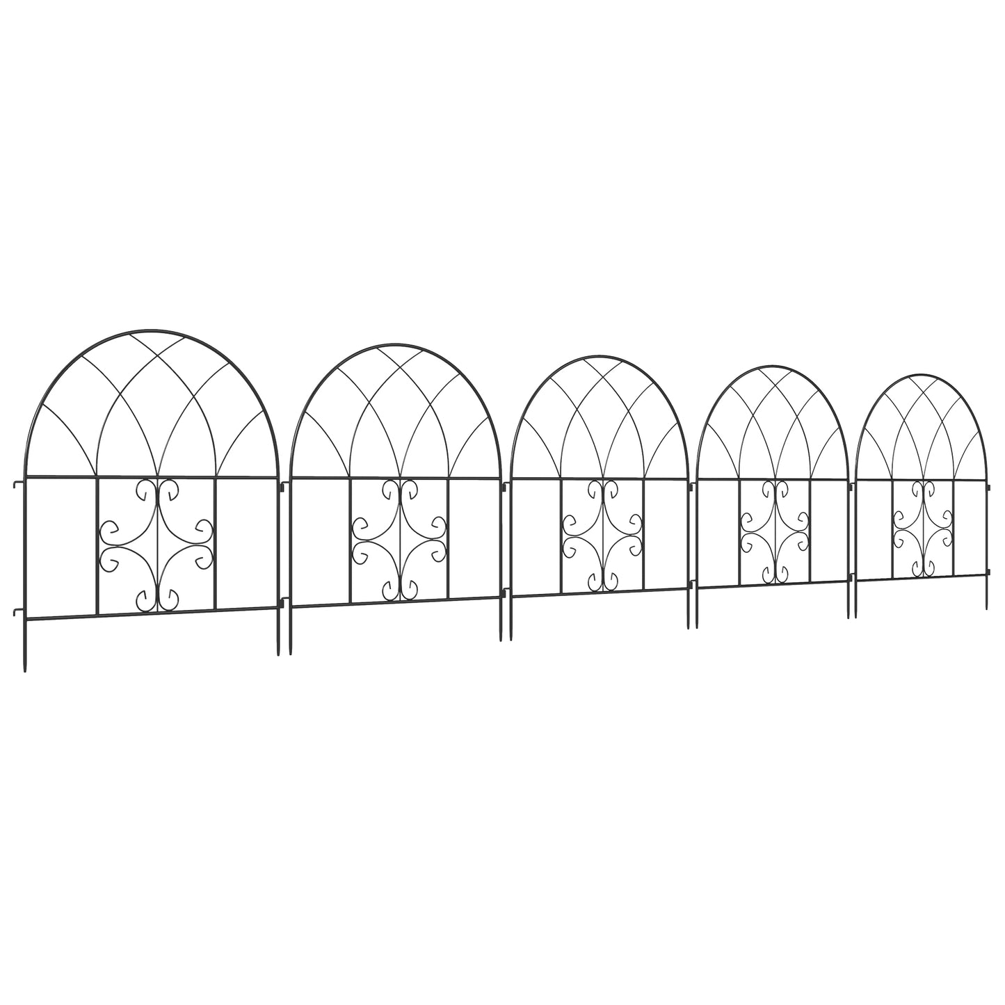 Outsunny Tuinhek, Staal, 300 cm x 70 cm Hoog, Decoratieve Gaas Hekset, Hekelementen, Zwart