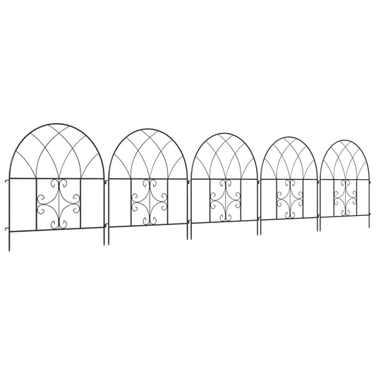 Outsunny Tuinhek, Staal, 300 cm x 70 cm Hoog, Decoratieve Gaas Hekset, Hekelementen, Zwart