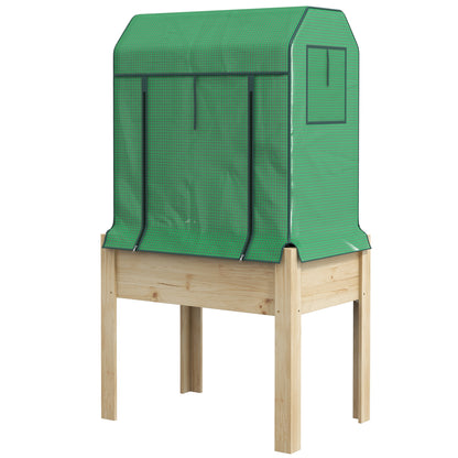 Outsunny 2-in-1 verhoogde plantenbak, koude kas, 86 cm x 60 cm x 165 cm, natuurlijk + groen