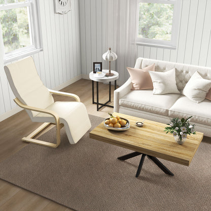 HOMCOM ligstoel met kussen, 5-positie voetensteun, berkenhout, tot 120 kg, 66,5 x 94 x 100 cm, crèmewit