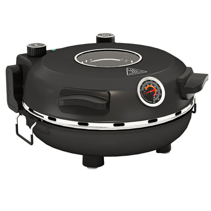 HOMCOM Elektrische pizzaoven 430°C, 1200 Watt pizzamaker met 30 cm stenen plaat, timer, kijkvenster, roestvrij staal, zwart