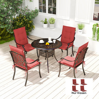 Outsunny 4-delige set zitkussens, 108 x 50 x 5 cm, stoelkussens met strikken, zitkussens voor binnen/buiten, bordeauxrood