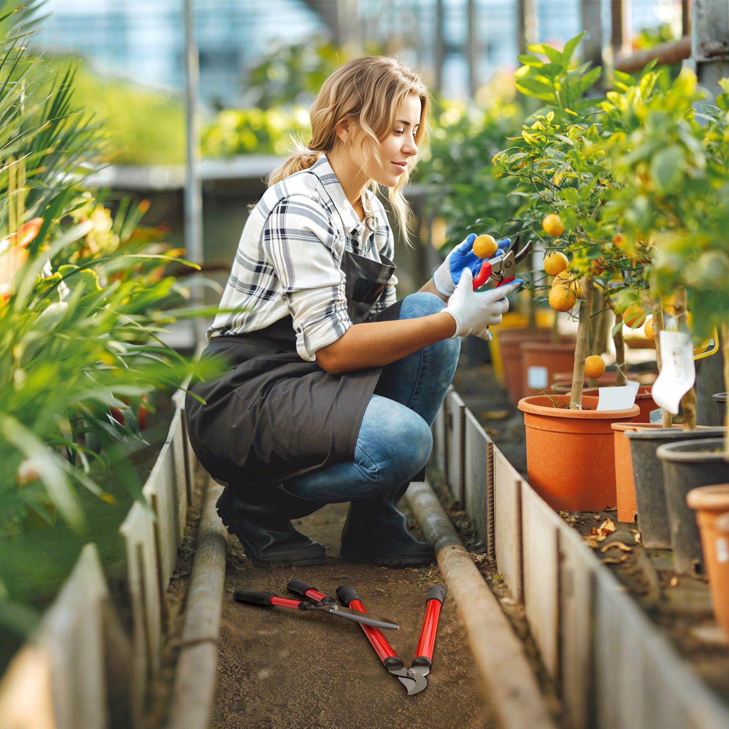Outsunny heggenschaarset, 3-delig, tuinschaar, takkenschaar met stalen messen, handvat