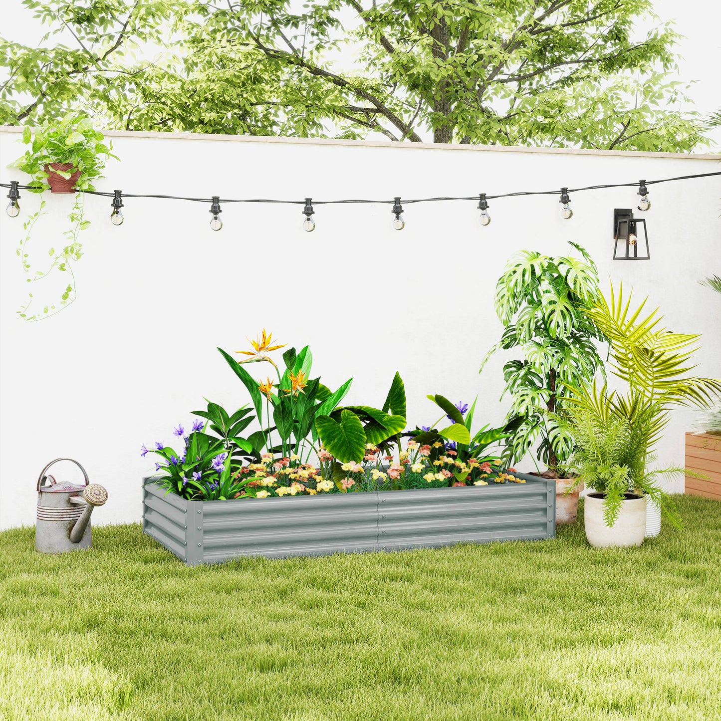 Outsunny stalen verhoogde tuinbak, weerbestendig plantbed met snijvaste rand, koude bak