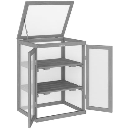 Outsunny Kas, Transparant, Geschikt voor Buitengebruik, Hout + Polycarbonaat, 58 x 44 x 78cm