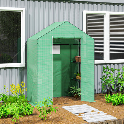 Outsunny Kas met planken, mini-kas, uv-bestendig, gaasraam, ritssluiting, 143L x 74B x 190H cm, groen