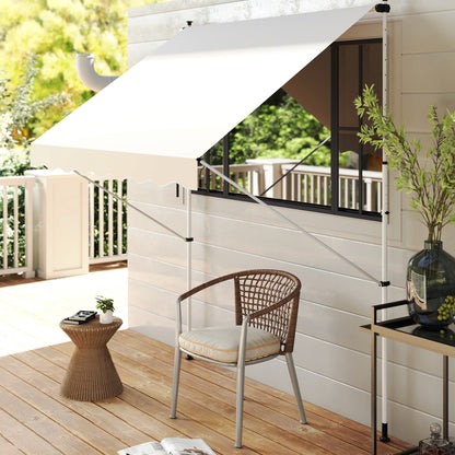 Outsunny klemzonnescherm met handslinger, in hoogte verstelbaar, knikarmzonnescherm, vuilafstotend, weerbestendig, balkonzonnescherm, 150 cm breed, terraszonnescherm voor terras, balkon, veranda, beige